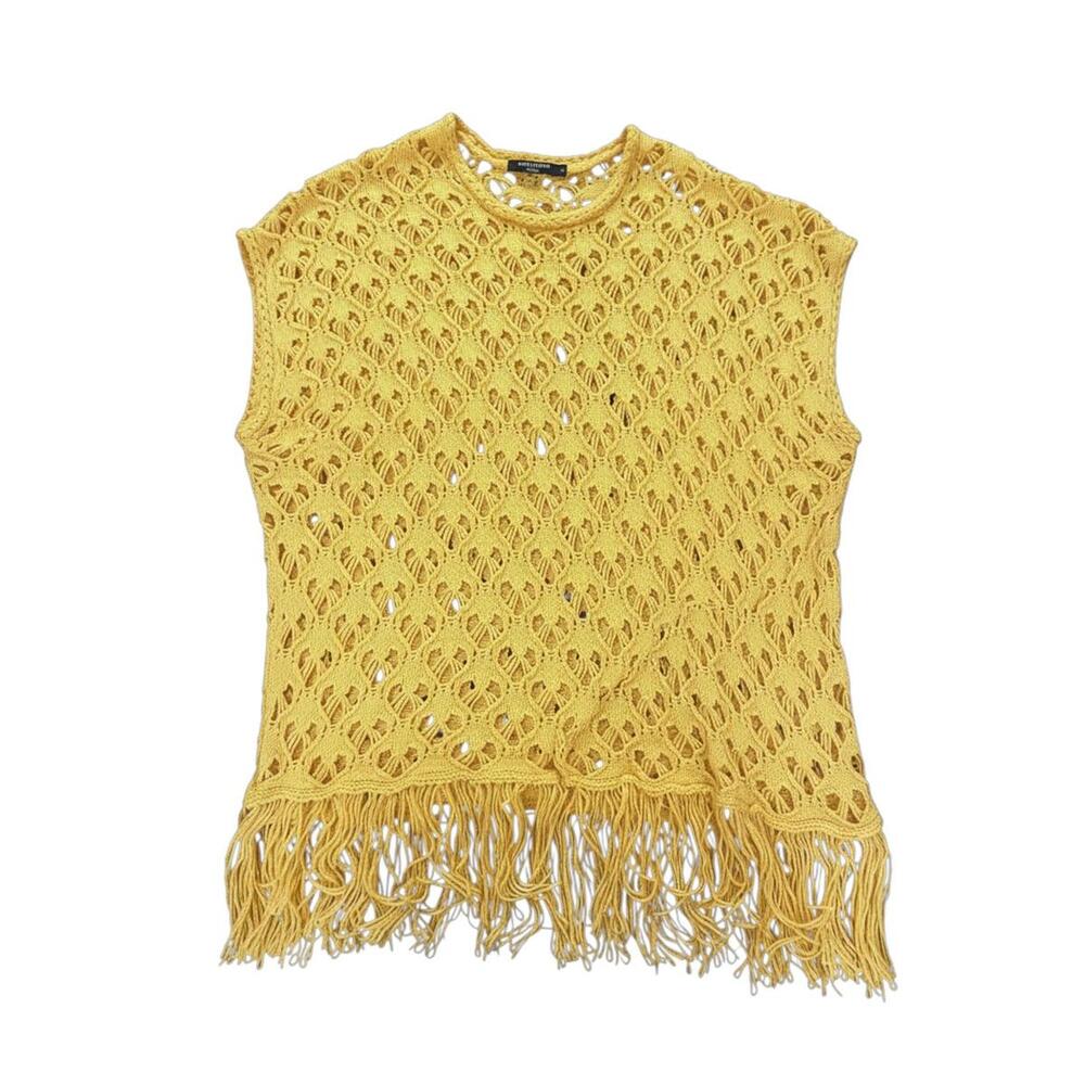 Point Zero Curvy 1X Mustard Crochet Fringe Top | Boho Statement Layer| Cover-Up